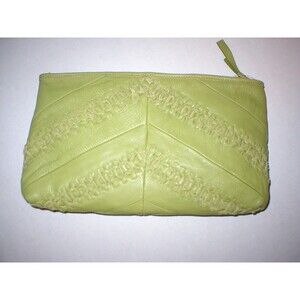 New Designer Charles David Green Leather Embroidered Clutch Handbag Logo Unique